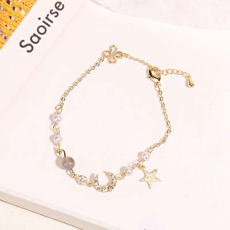 Vòng tay nữ ngọc trai lắc tay nữ hình mặt trăng ngôi sao xinh xắn dễ thương | BigBuy360 - bigbuy360.vn
