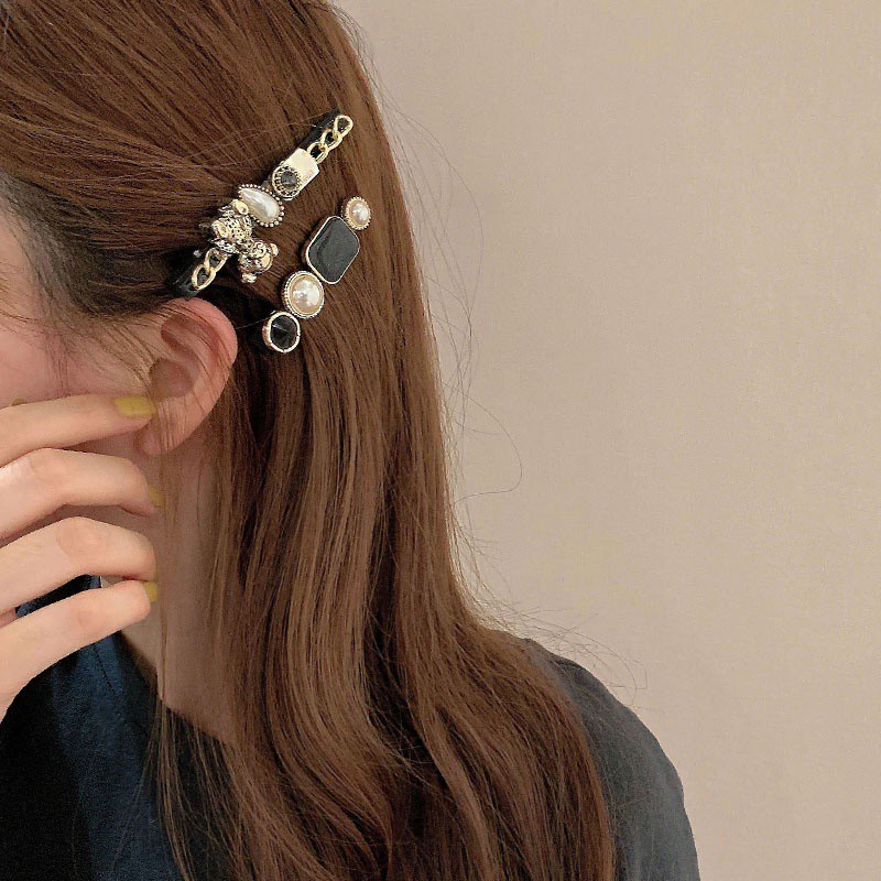 Bộ 5 Kẹp Tóc Hình Gấu Hoạt Hình Đính Ngọc Trai Phong Cách vintage Hàn Quốc