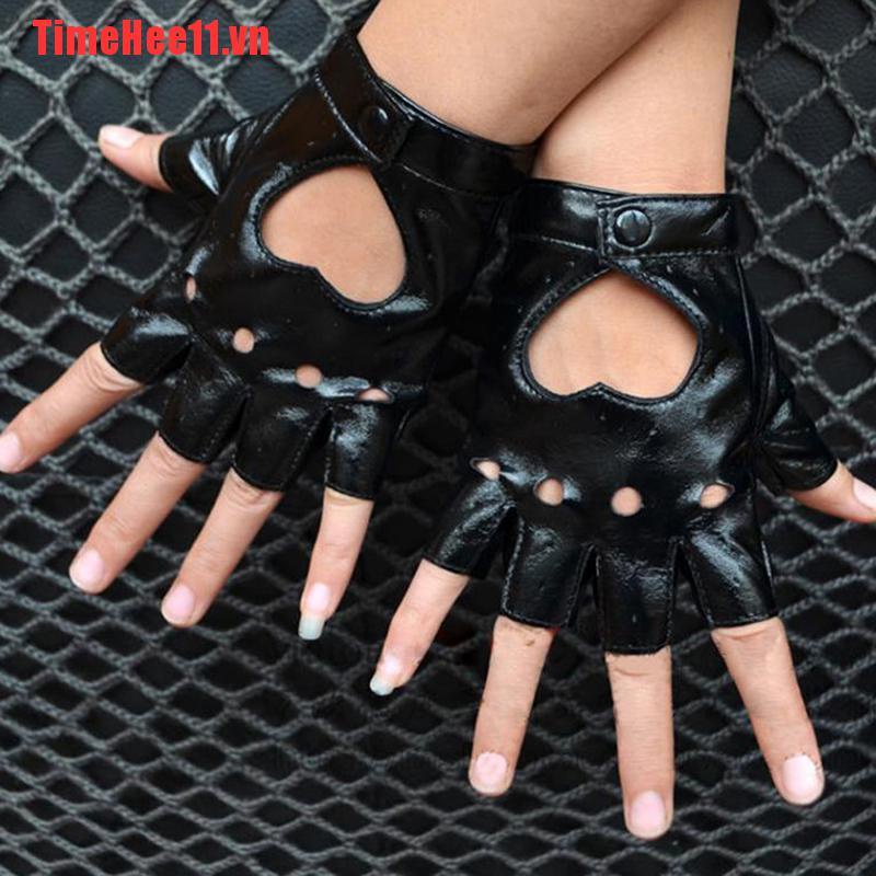 【TimeHee11】New Women Punk Leather Driving Biker Fingerless Mittens Dance Moto