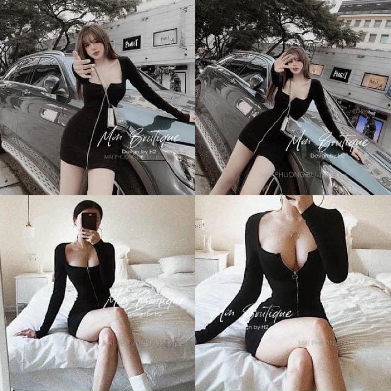 Đầm body khoá tay dài chất thun siêu đẹp - HÀNG CAO CẤP - C0L