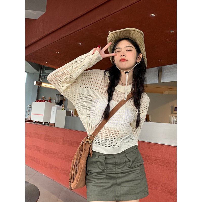 Áo Len Lưới Tay Dài Chống Nắng Thời Trang Cho Nữ