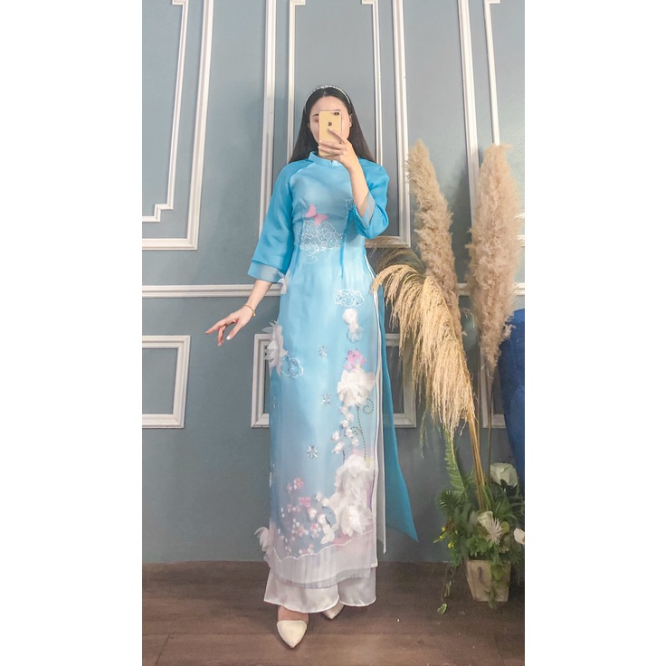 ÁO DÀI XANH HOA SEN