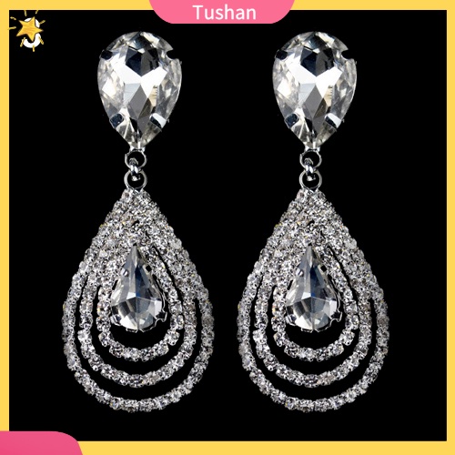 Bông Tai Tua Rua Hình Giọt Nước Đính Đá Thanh Lịch Cho Nữ