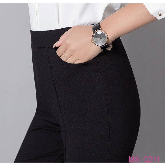 Quần ống loe nữ lưng cạp cao , xẻ gấu trước co giãn lên form đẹp legging bigsize vải Umi Hàn cao cấp dày dặn