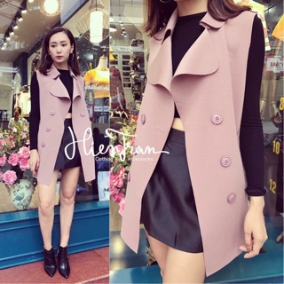Áo gile da lộn dáng dài