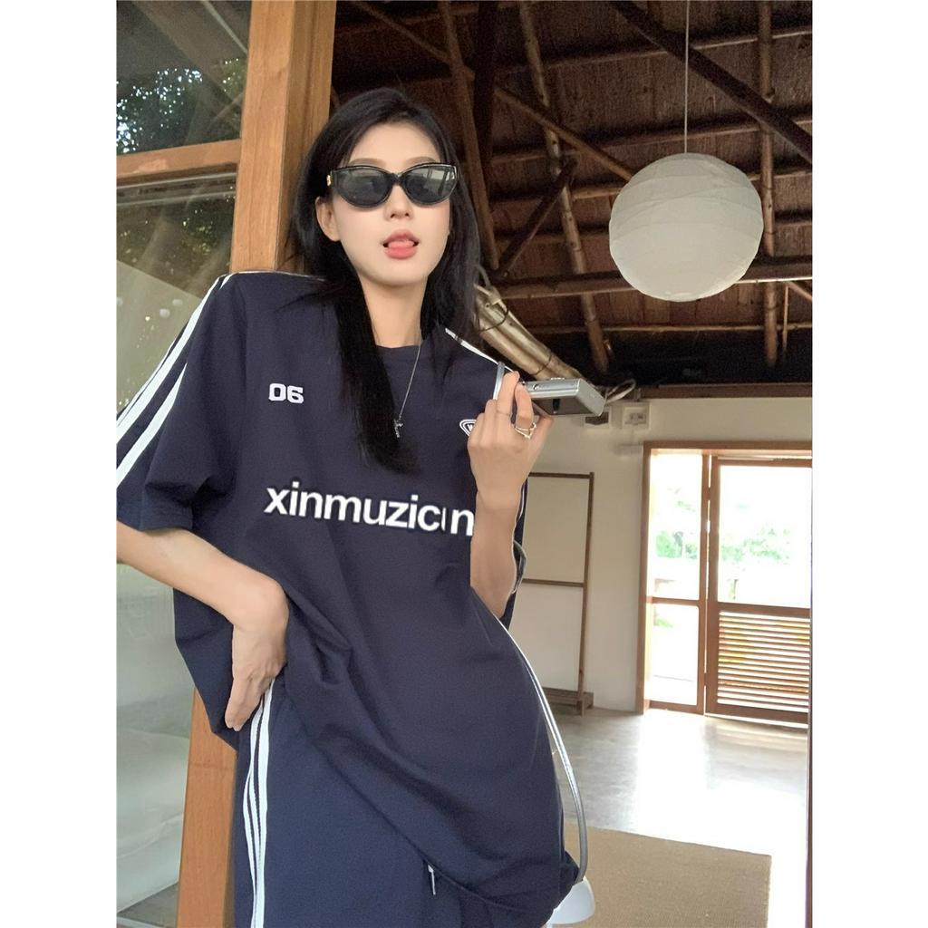 Áo Thun Nữ Cổ Tròn Tay Lỡ Dáng Rộng In Chữ Phong Cách Hàn Quốc Thời Trang Mùa Hè