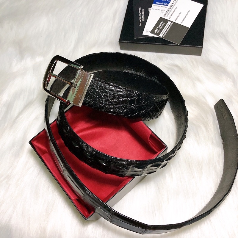 Dây thắt lưng da cá sấu thật, dành cho khách có vòng eo to, dài 1.5m, rộng 3.8cm, màu đen, đầu kim
