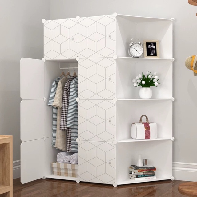 TỦ NHỰA GHÉP- TỦ QUẦN ÁO- TỦ 12 Ô (8 Ô TÔ+ 4 kỆ GÓC) SÂU 47cm. Tặng kèm 1 thanh treo đồ