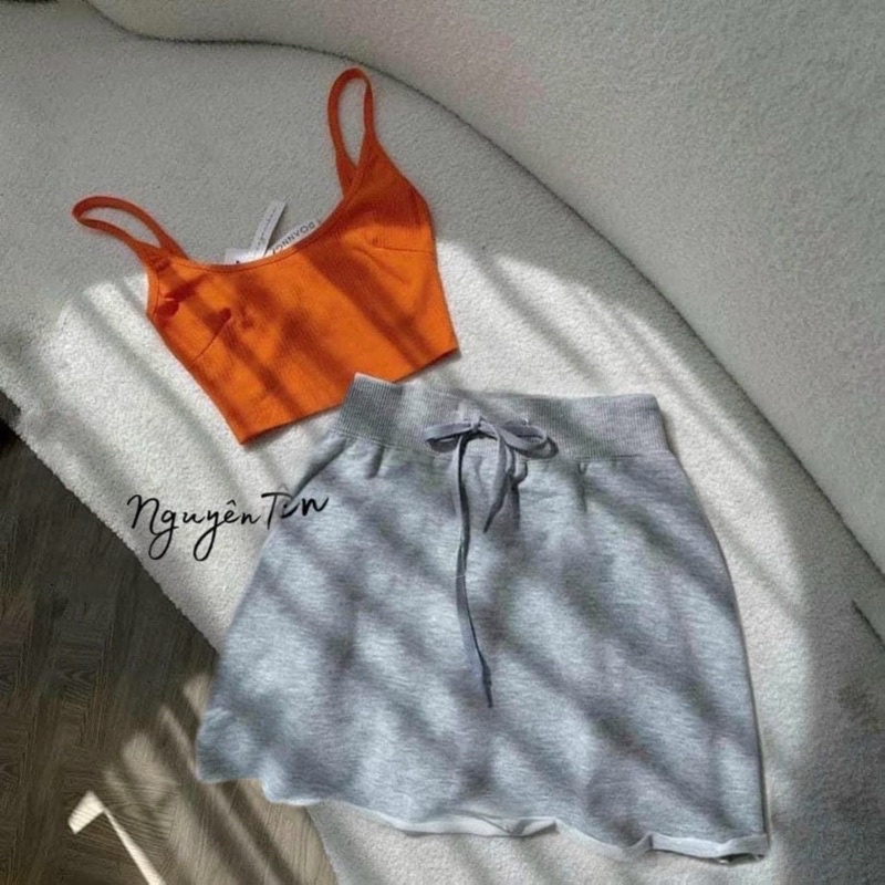 Set 2 món áo dây chân váy có lót trong form chữ A