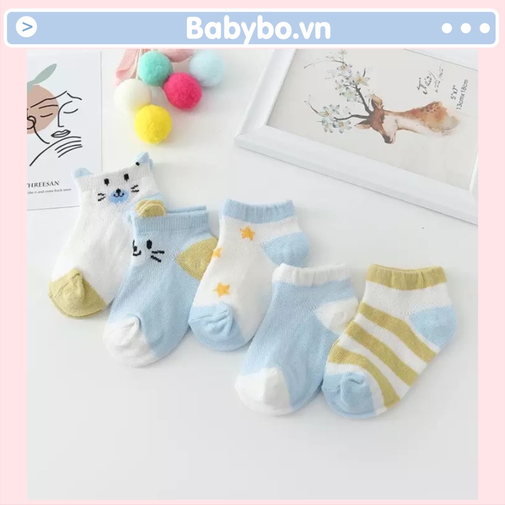 Tất điều hòa cho bé, set 5 đôi tất cổ thấp Kid's socks đủ size từ 0-3 tuổi