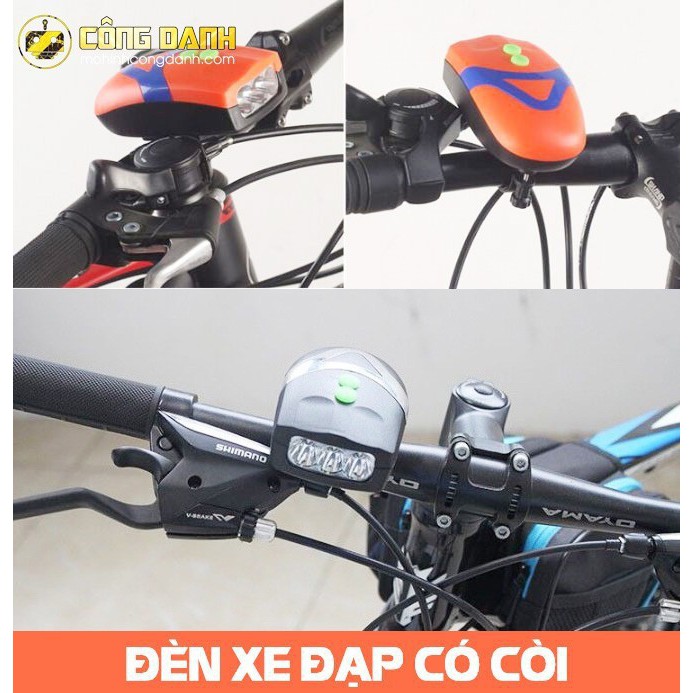 Đèn Pin trên xe đạp có còi báo hiệu kèm đế kẹp _chống nước_siêu sáng