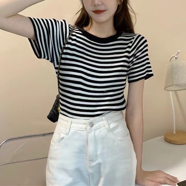 Áo thun ngắn tay kẻ ngang Thucucstore Áo croptop kẻ ngang nhiều màu hàng Quảng Châu loại 1
