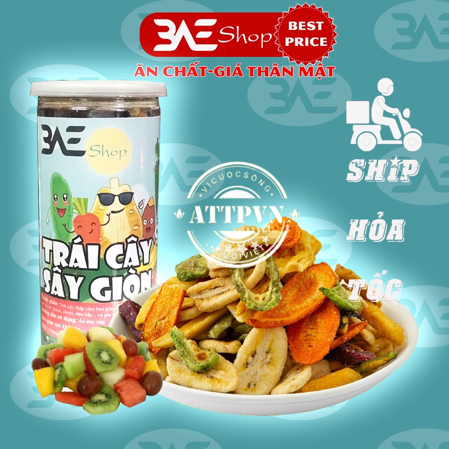 Trái cây thập cẩm sấy giòn thơm loại hộp 270g shop 3AE đồ ăn vặt Hà Nội ngon bổ rẻ