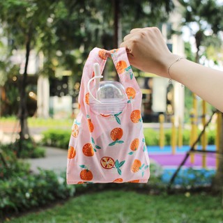 Túi vải hai quai họa tiết trái cam/ Túi vải đựng bình nước, bình giữ nhiệt/ Túi vải đựng ly giữ nhiệt/ Bảo vệ môi trường