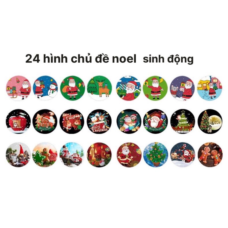 Đèn pin chiếu hình Noel cho bé, đồ chơi chiếu hình giáng sinh 3 đĩa 24 hình.