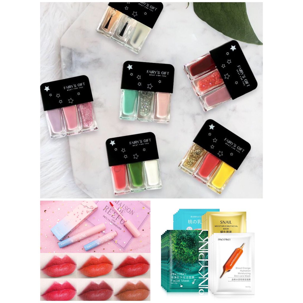 (Quà tặng) SET 3 MÓN GỒM SON DƯỠNG ẨM + MẶT NẠ PINKY PINKY + SƠN MÓNG TAY 3IN1