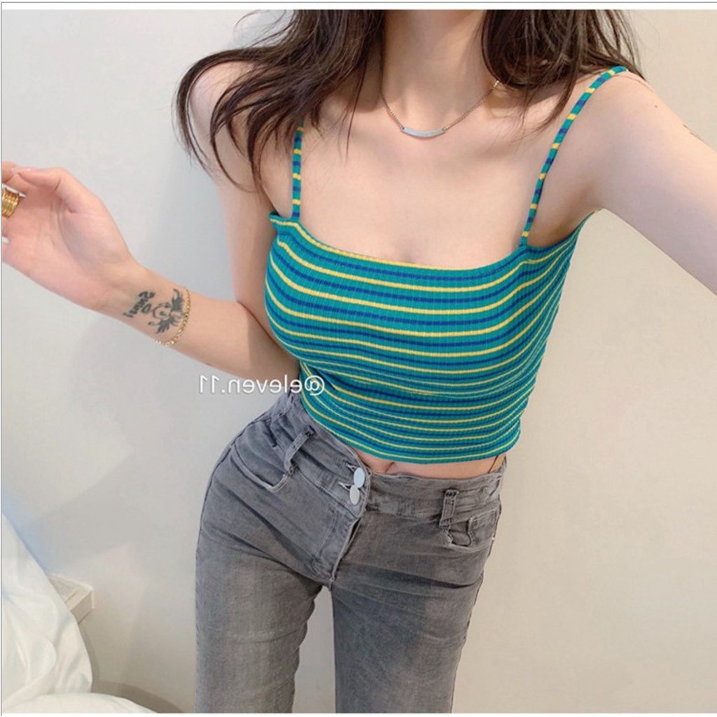 Áo 2 dây croptop kiểu montogi kẻ ngang nhiều màu trẻ trung dáng ôm AD05