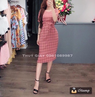 Đầm sọc thắt eo hàng shop