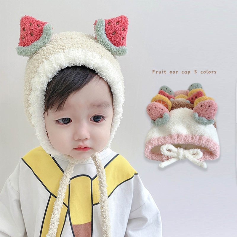 Mũ Len Dệt Kim Mềm Mại Đính Bóng Lông Giữ Ấm Tai Dễ Thương Cho Bé