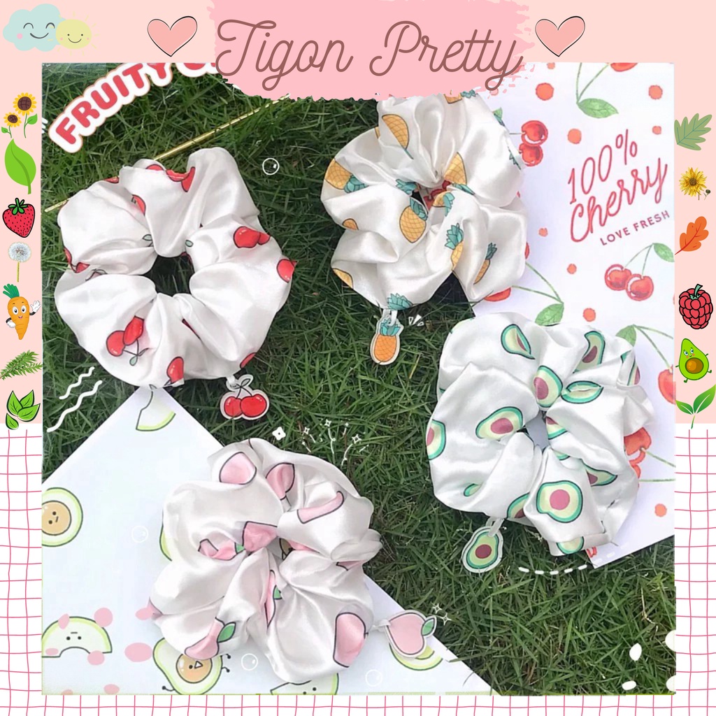 [ Ảnh Thật ] Buộc Tóc Vải Scrunchies Trái CâyHọa Tiết