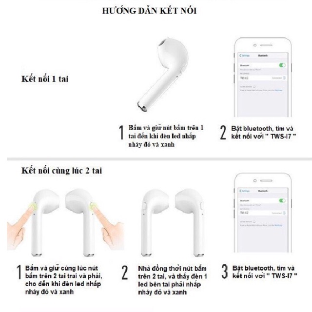 Tai nghe bluetooth không dây HBQ I7S PLUS 2019 âm thanh nghe cực hay