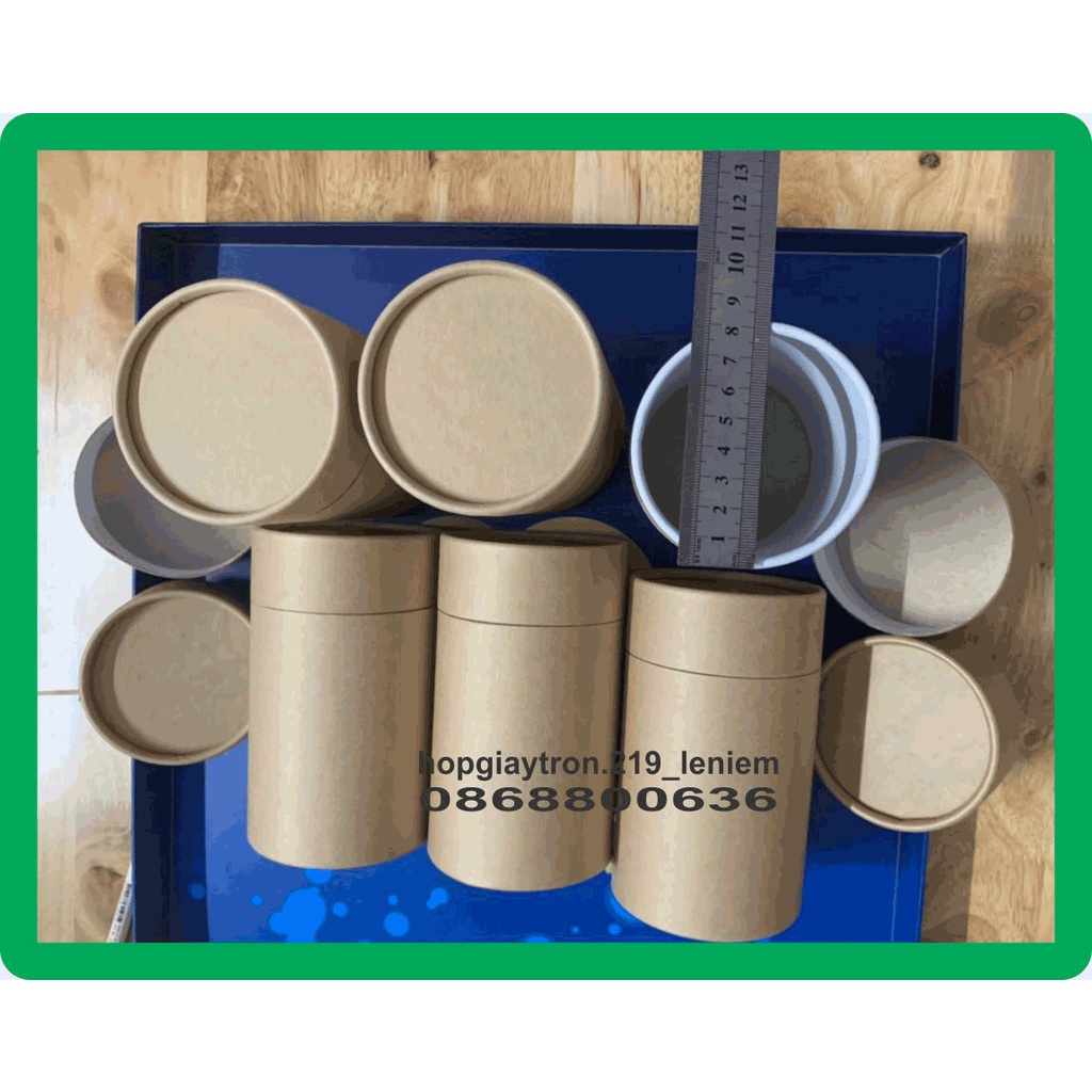 Hộp giấy tròn kraft đựng trà 90 x 160mm, bán hộp giấy tròn kraft tphcm số lượng ít theo yêu cầu có sẵn H90160