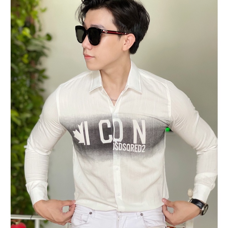 Áo sơ mi nam dài tay vải đũi in chữ hiệu sang trọng, co giãn mặc mát form vừa VBSHOP012