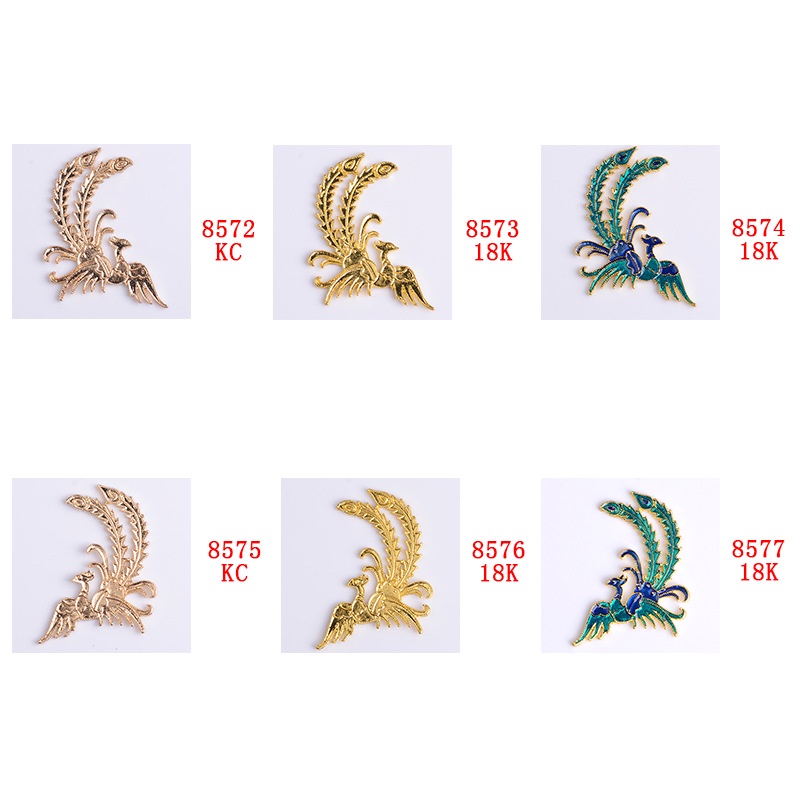 Phiến kim loại đúc phượng hoàng 41*54mm, Nguyên liệu làm trang sức cổ trang, Nguyên liệu diy