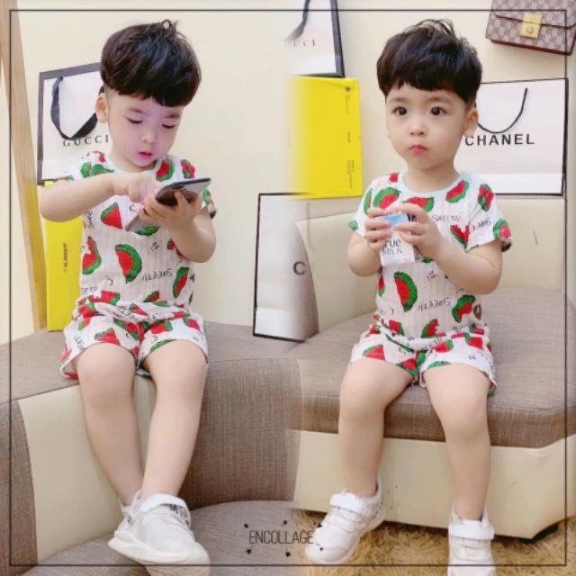 Bộ Thun Cotton Giấy Cộc Tay Cho Bé Gái Bé Trai Size 3-15kg