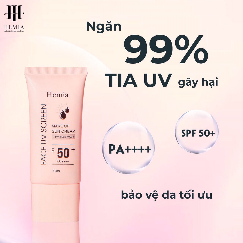 Kem Chống Nắng Hemia Dành Cho Mặt SPF 50+ Dưỡng Trắng Da, Kiềm Dầu, Dùng Được Cho Cả Da Mụn, Da Khô Da Thường Hàn Quốc