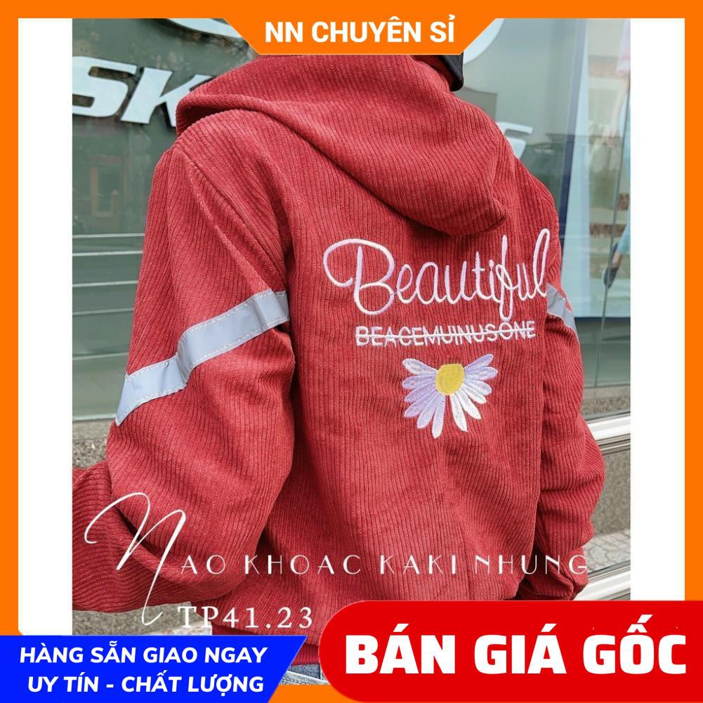 ÁO KHOÁC KAKI NHUNG TĂM THÊU HOA CÚC PHẢN QUANG - ÁO KHOÁC NHUNG THÊU HOA - ÁO KHOÁC PHẢN QUANG TP41.23 ⚡100% ẢNH THẬT⚡