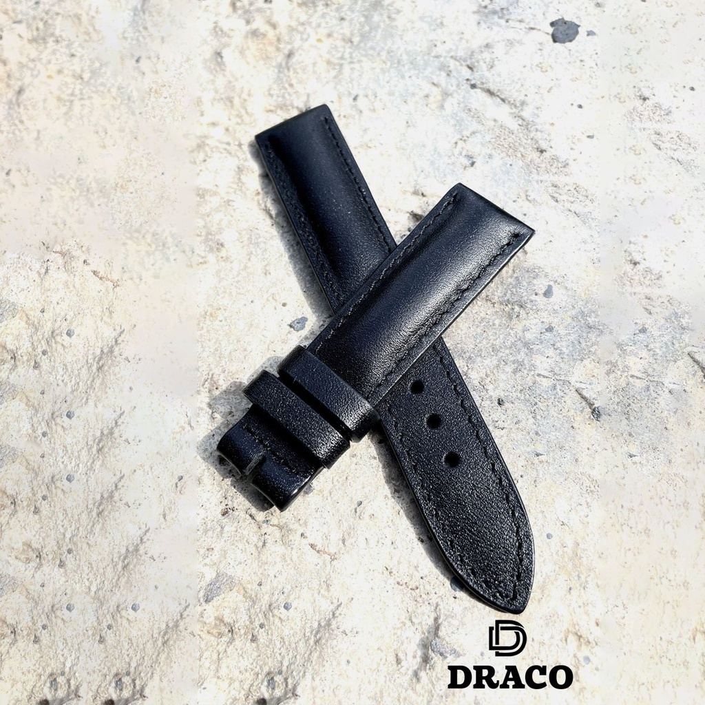 Dây da đồng hồ Draco DDDH02 màu đen size 20 - 22 [Tặng kèm khóa] chất liệu da bò thật cao cấp - thời trang nam - nữ