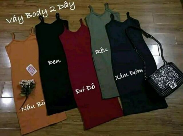 Váy 2 dây body thun gân xẻ đùi