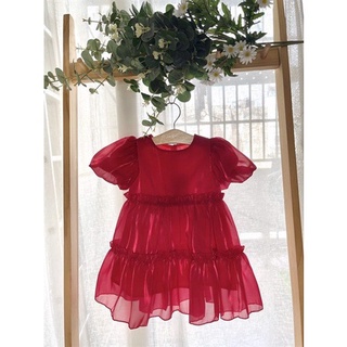 Váy đầm bé gái annie đầm organza kèm nơ buộc tóc - đỏ