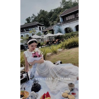 🌸🌸Váy xòe ren dáng dài nơ vải sang chảnh❤❤