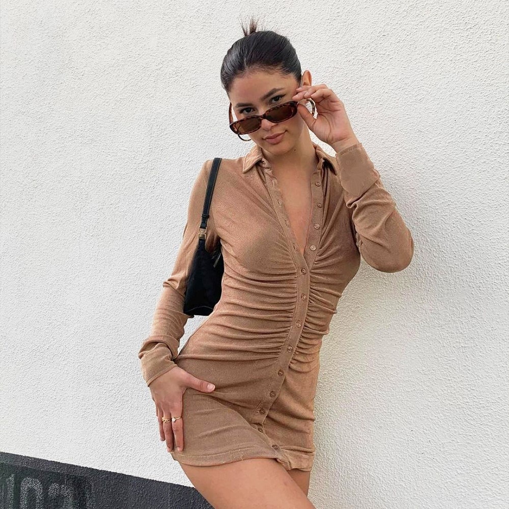 Đầm Sơ Mi Tay Dài Màu Sắc Thời Trang Cho Nữ