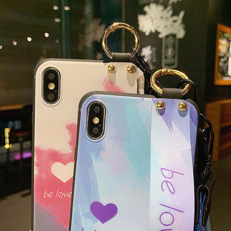 IPhone 12 Mini 11 Pro Max X XS Max XR 7 8 Plus 4 Colors Abstract Color Love Soft TPU Case Full Cover + Wristband+Long Rope GNC 614 - 617