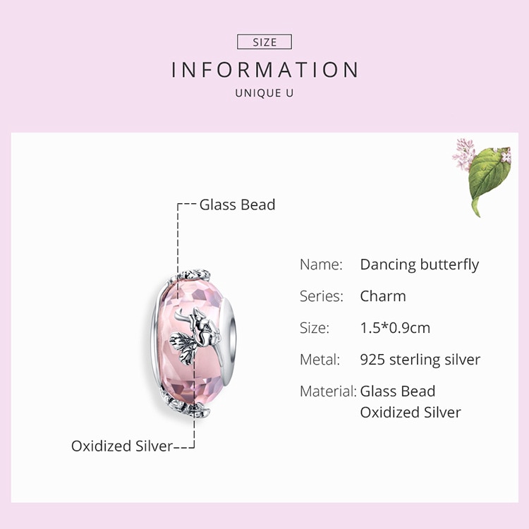 Phụ Kiện Hạt Trang Sức Bamoer SCC1285 Bằng Bạc S925 Hình Cánh Bướm Đính Hạt Pha Lê Phong Cách Châu Âu DIY