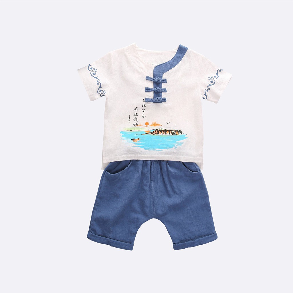 Bộ Cộc Tay Cho Bé Trai, Đồ Bộ Hè Cho Bé In Cổ Trang Chất Đũi Cực Mát Cho Bé Yêu - SUMO KIDS