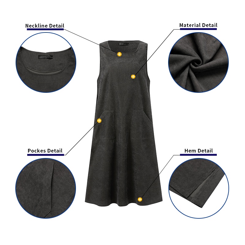 Váy dài ZANZEA không tay thiết kế túi xinh xắn thời trang cho nữ