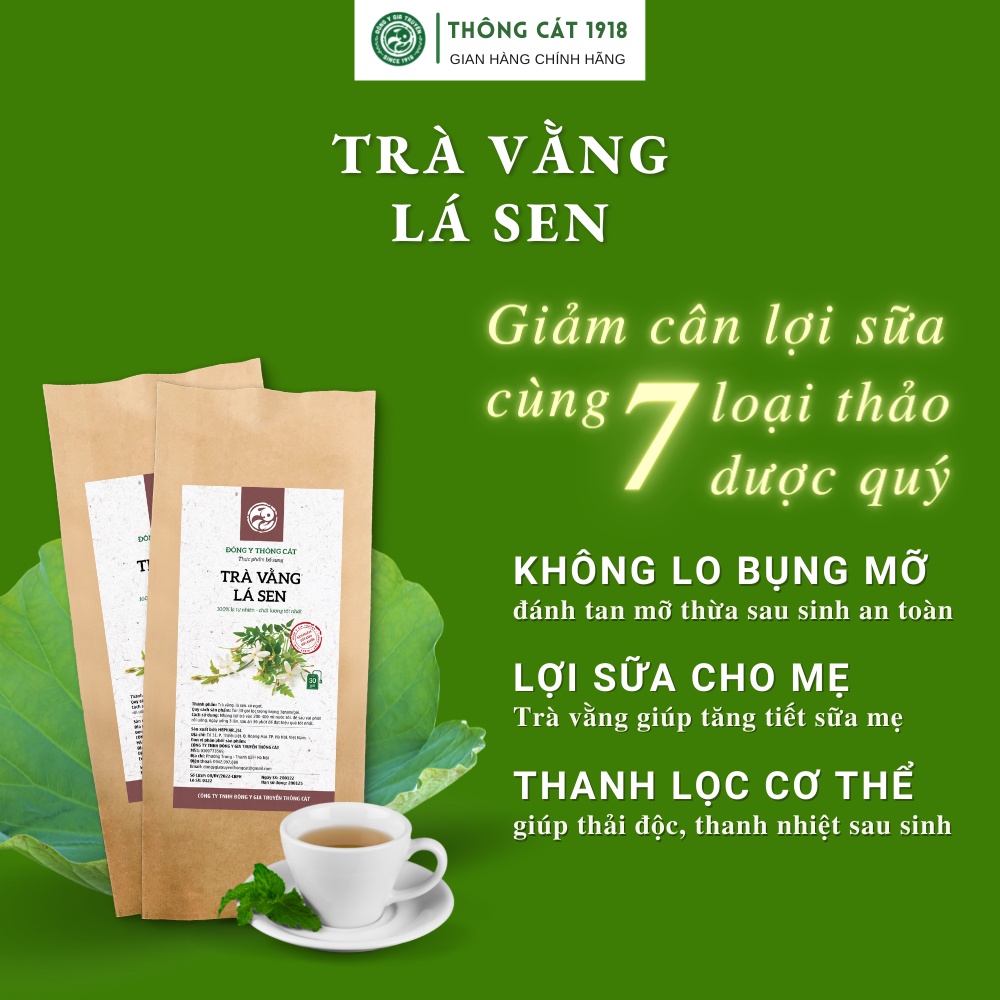 Giảm cân an toàn lợi sữa Trà Vằng Lá Sen_Trà túi lọc thảo mộc Detox giảm mỡ bụng mỡ đùi sau sinh, thanh nhiệt_Thông Cát