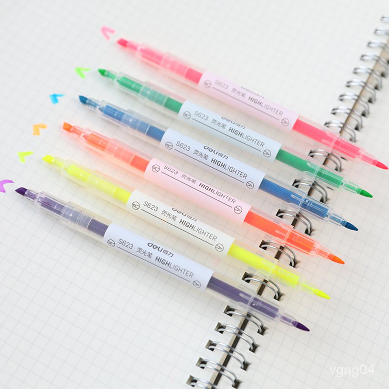 Deli Stationery Double-Headed Highlighter Marking Pen Candy Color Marking Key Points for Students Pens for Writing Letters