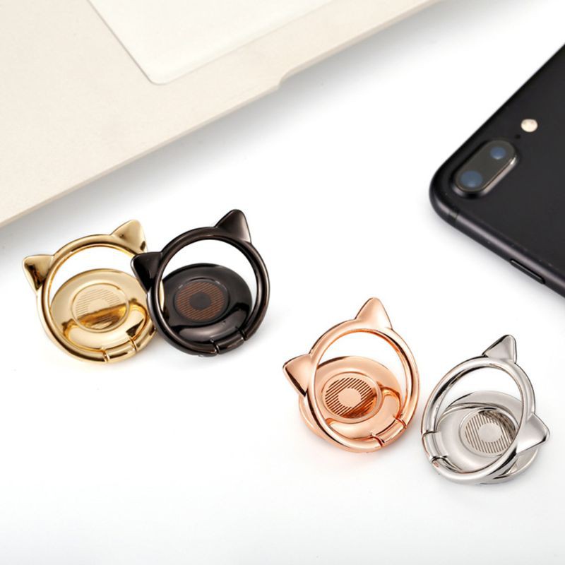 ✿CRE✿ Metal Cat Ear Ring Holder 360 Degree Rotary Smartphone Finger Ring Stand for Samsung iPhone Xiaomi Cellphones