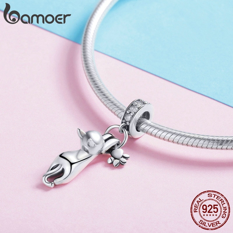 Hạt phụ kiện Bamoer scc930 thiết kế hình chú mèo và chân mèo làm đồ trang sức đáng yêu