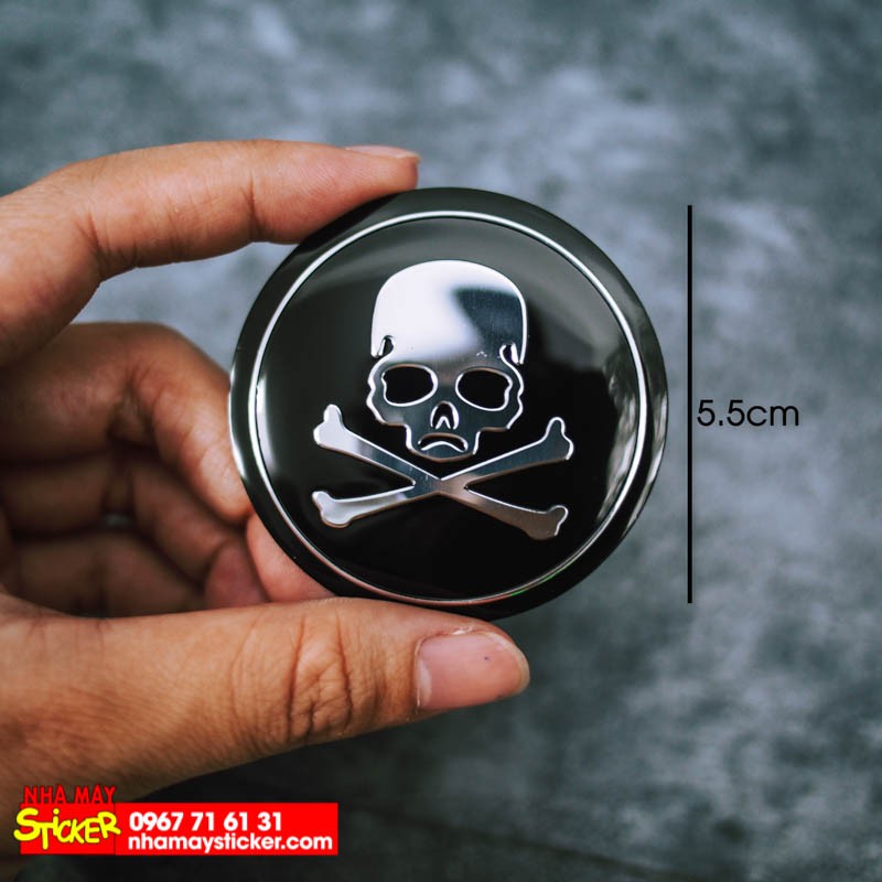 Sticker metal dán mâm xe hơi tròn 5.5cm - Đầu lâu miếng lẻ