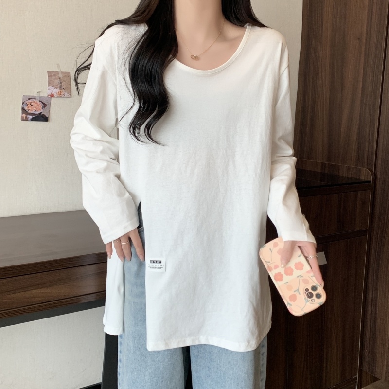 ZHELIHANGFEI Áo Thun Tay Dài Dáng Rộng Xẻ Tà Dễ Phối Đồ Thời Trang