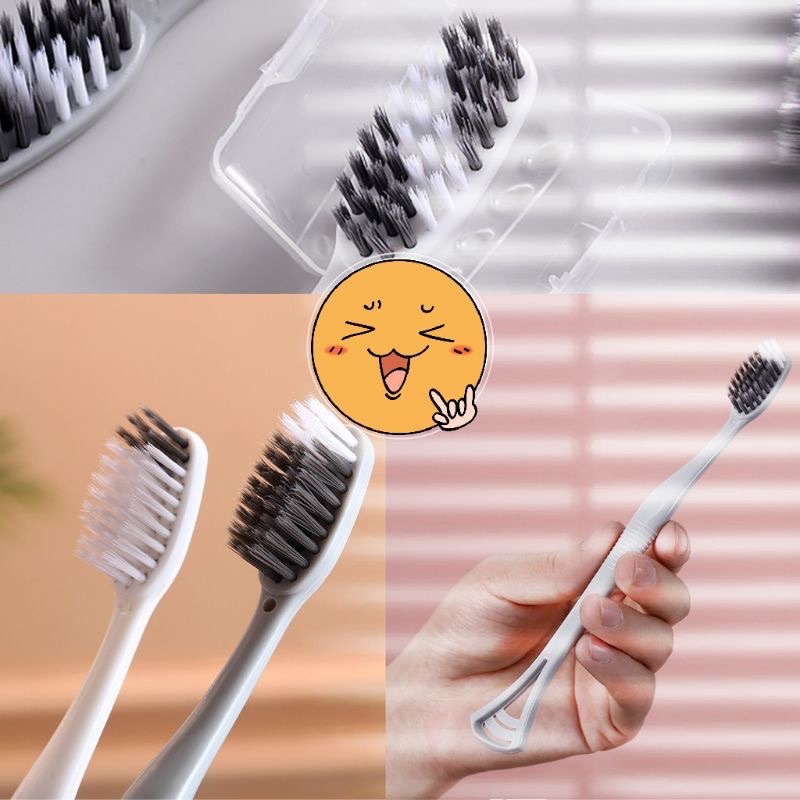 Hộp 8 Bàn Chải Đánh Răng 2in1 Có Đầu Cạo Lưỡi Silicon Cao Cấp