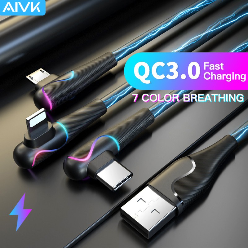 Cáp sạc Aivk 7 màu hỗ trợ sạc nhanh cho iPhone Android Type C 1.2M / 2M tùy chọn