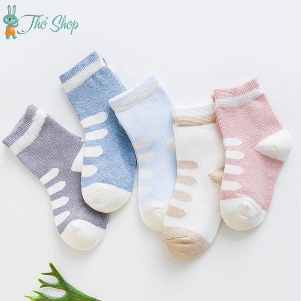 Set 5 đôi tất vớ cổ cao cho bé nguyên sợi,không xù