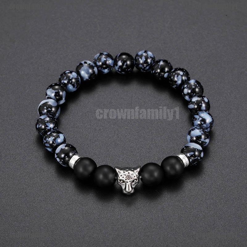 Vòng Tay Chuỗi Hạt Đen Khắc Mã Não Và Da Báo